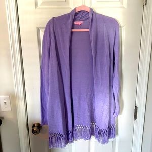 COPY - Lilly Pulitzer Tatum Long Fringe Hem Cardigan, Purple, Size Medium